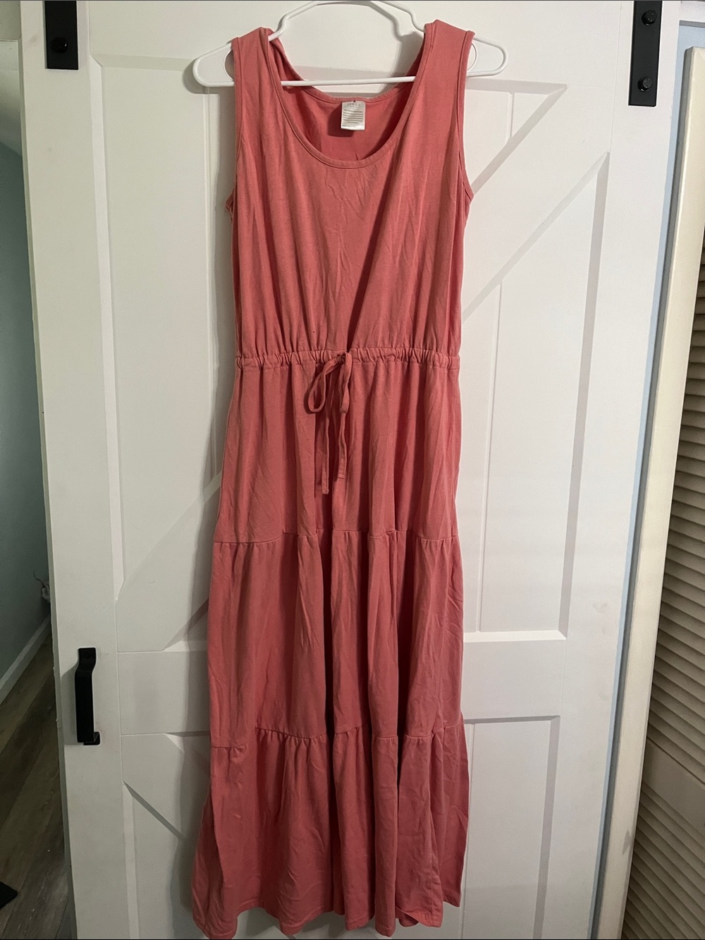 Serra Sleeveless Coral-Pink Tiered Maxi Dress with Drawstring